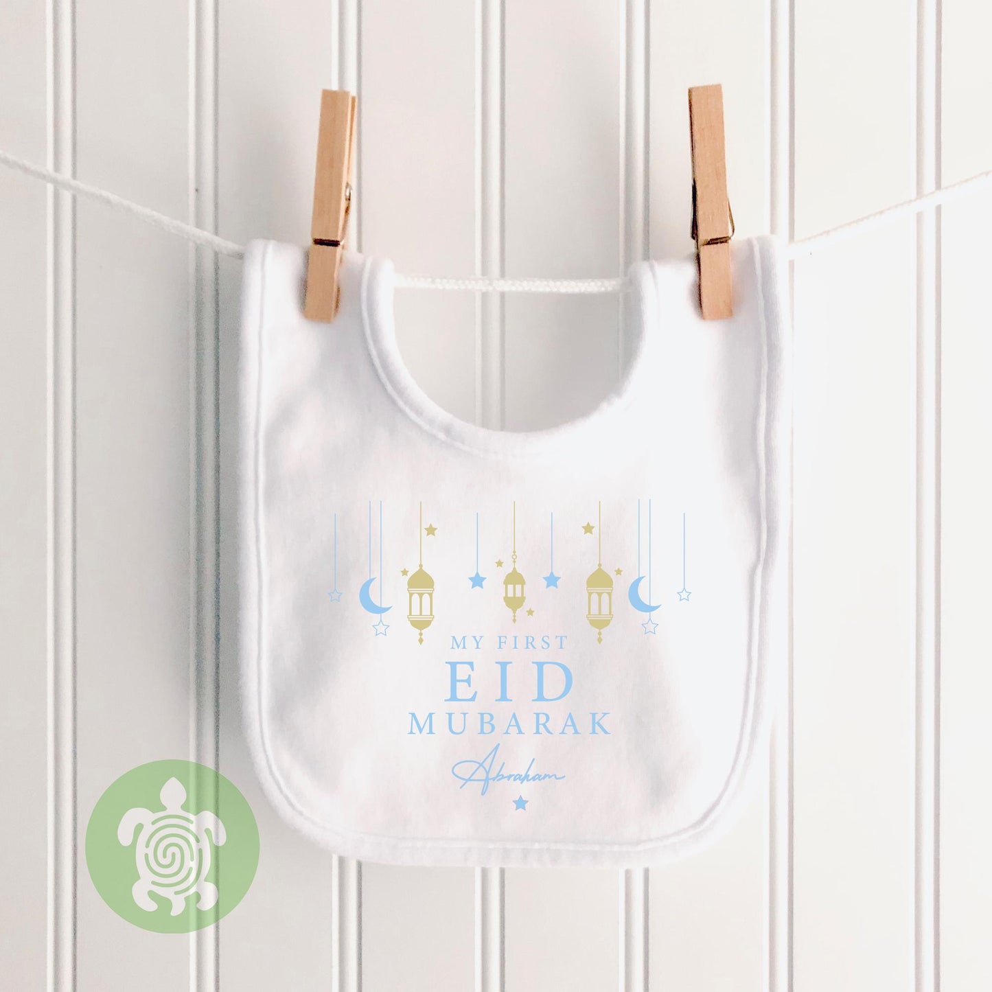 Personalised My First Eid Blue with Metallic Gold design Eid Mubarak Rompersuit Pyjamas Eid Ramadan Baby Newborn outfit