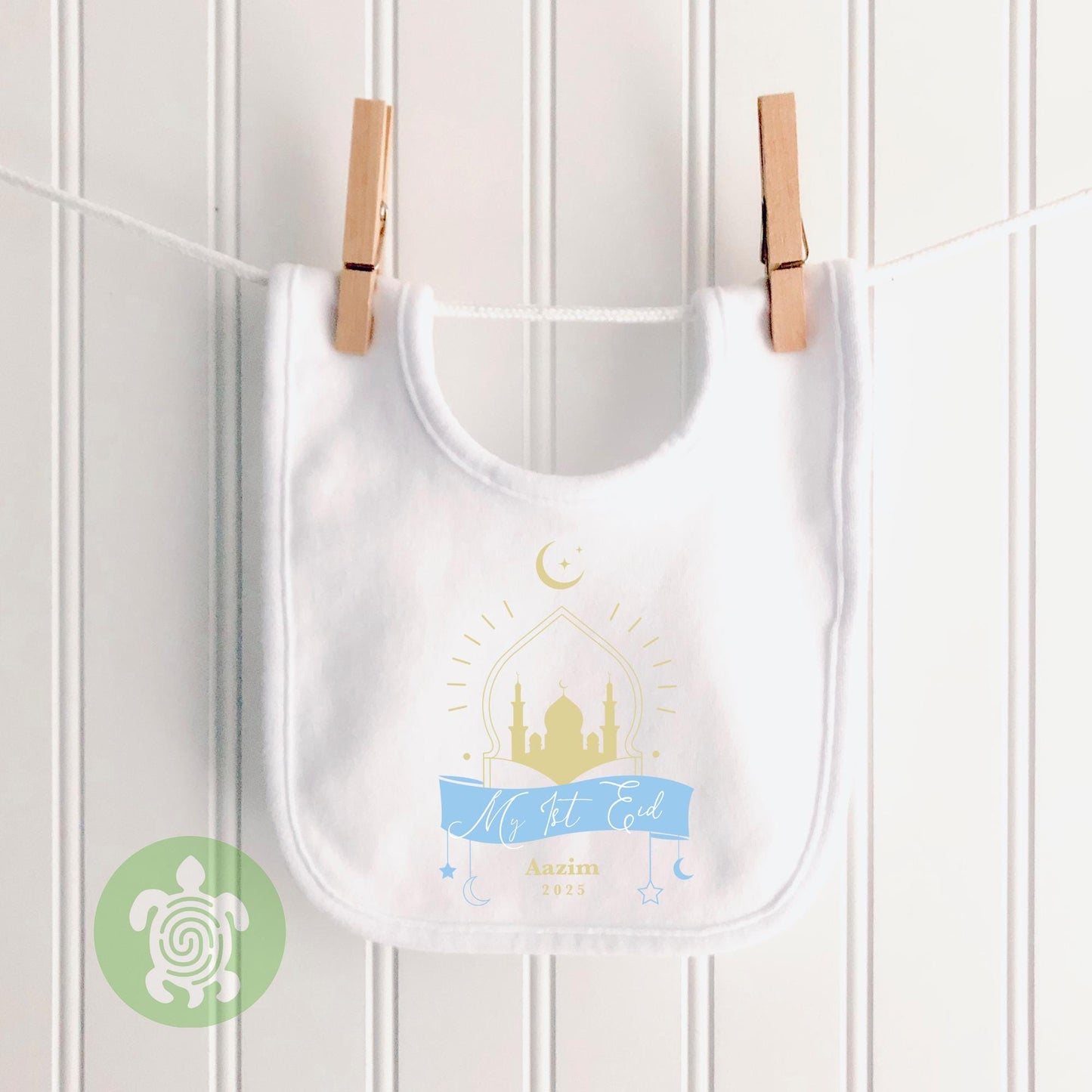 Personalised Baby Blue My First Ramadan, Babygrow Romper, Sleepsuit Boy, 1st Eid Ramadan Gift, Baby Newborn, Metallic gold print, Babies 1st