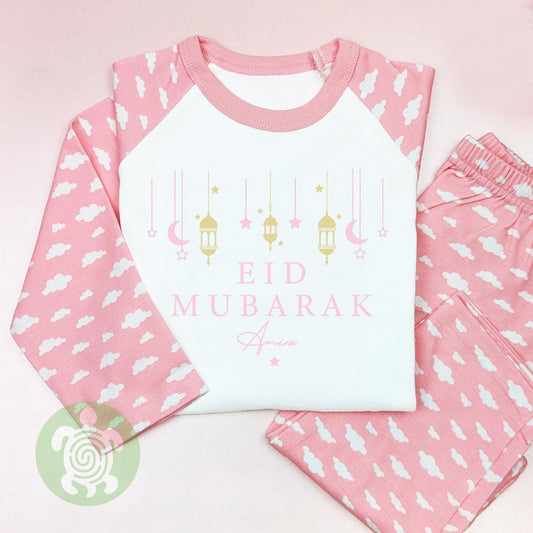 Personalised Pink Eid Mubarak Pyjamas Children's Eid Pyjama Pyjamas Eid Ramadan Baby Toddler Pj's
