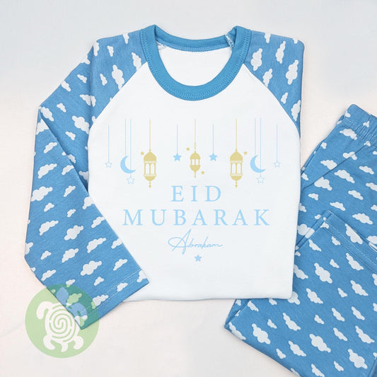 Personalised Blue Eid Mubarak Pyjamas Children's Eid Pyjama Pyjamas Eid Ramadan Baby Toddler Pj's
