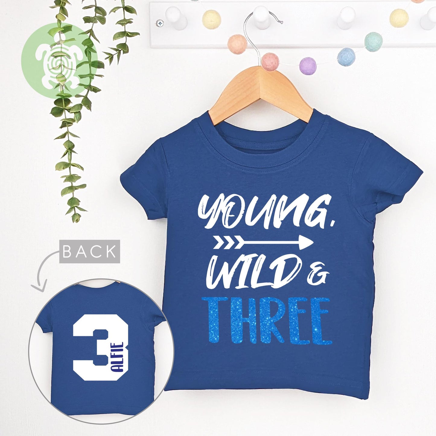 Personalised Young, Wild and Three 3rd Birthday, Boy Top Birthday with Glitter and Back, Print Baby Toddler Birthday Gift, Birthday Outfit