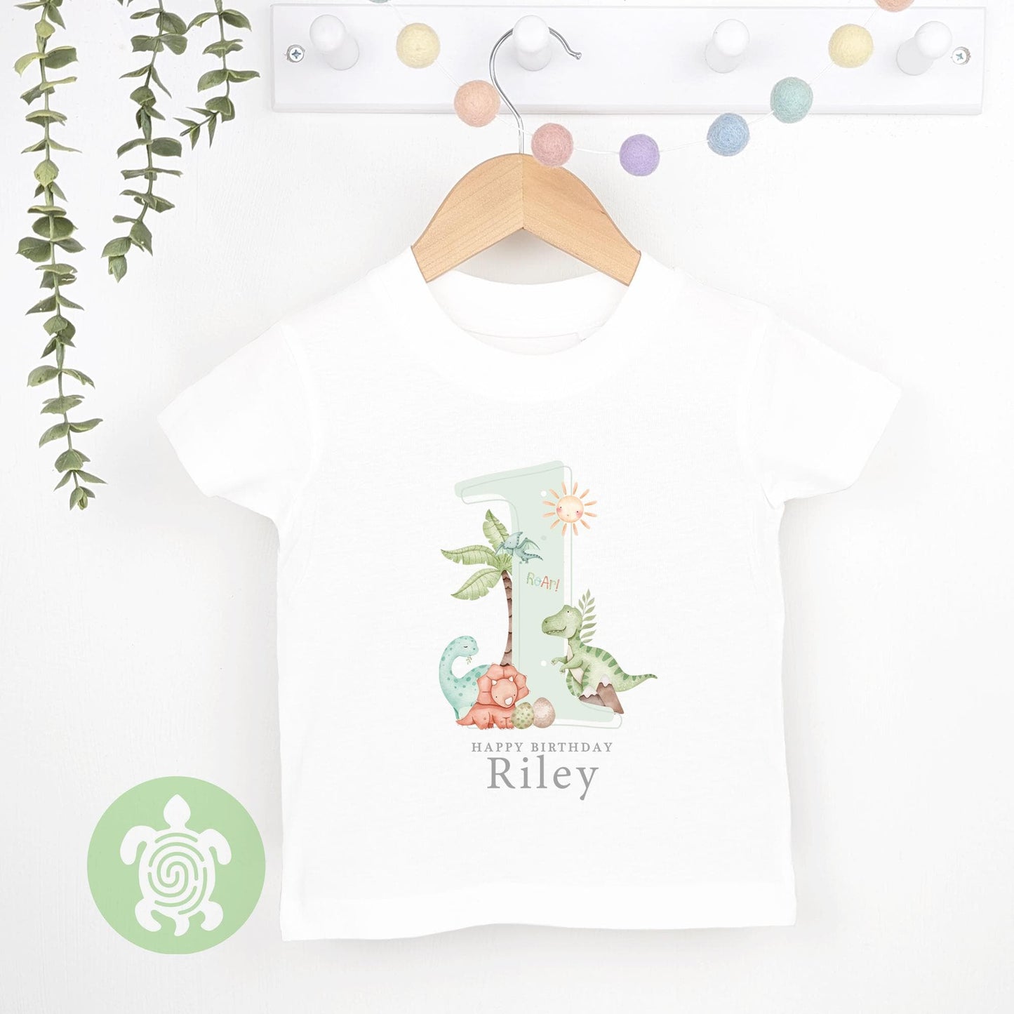Personalised Green Dinosaur Shadow Birthday Any Age, 1st Birthday Party, Birthday T-shirt, Baby Vest, Childs Jumper, Birthday outfit