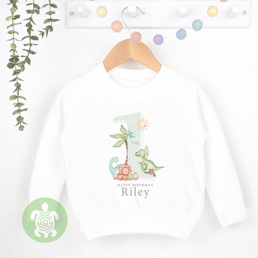 Personalised Green Dinosaur Shadow Birthday Any Age, 1st Birthday Party, Birthday T-shirt, Baby Vest, Childs Jumper, Birthday outfit