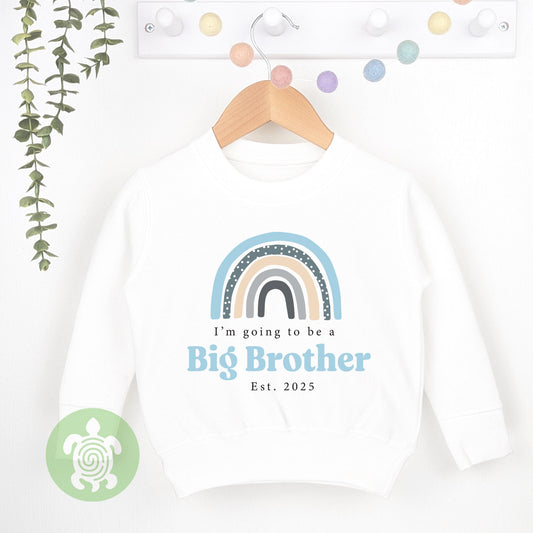 Personalised Boys Boho Rainbow Announcement T-shirt | New Baby Announcement| Big Sister | Children's sweatshirt | New Brother Gift Outfit