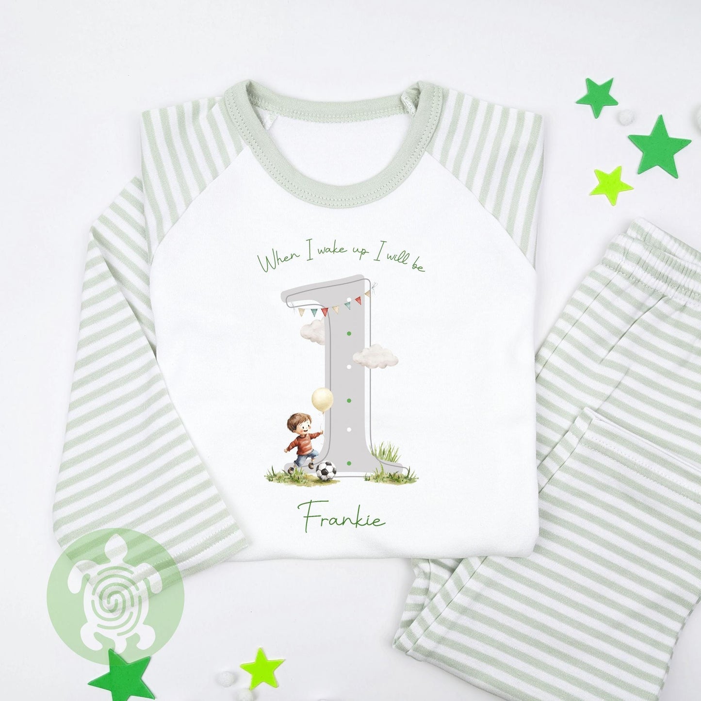 Sage Green Football Shadow When I Wake Personalised Kids Outfit, Birthday Morning Set, Custom Name Cotton Clothing Set, Tight-fitting style
