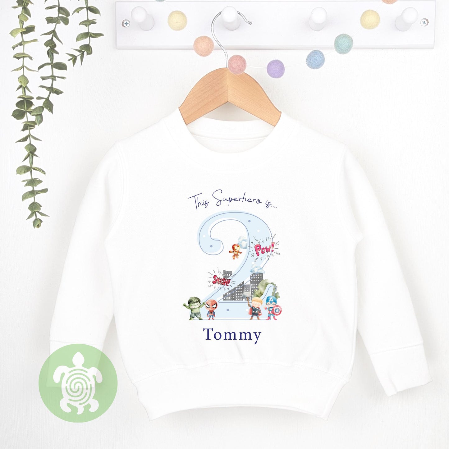 This Superhero is Any Age, 1st Birthday Party Sweatshirt, Personalised First Second Birthday design, Childs Jumper. Superhero T-Shirt