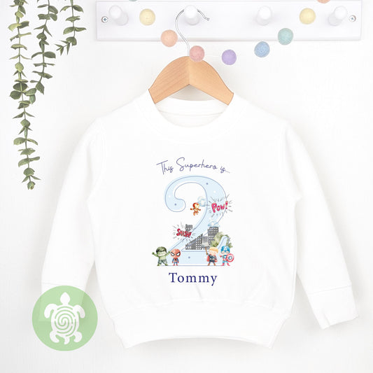 This Superhero is Any Age, 1st Birthday Party Sweatshirt, Personalised First Second Birthday design, Childs Jumper. Superhero T-Shirt
