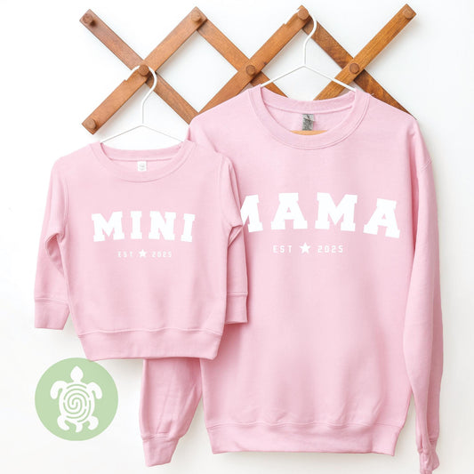 Mama and Mini Matching Baby Pink Adults and Childs Sweatshirt Jumper Set Mothers's Day Gift Birthday Gift Baby Daughter Established Date