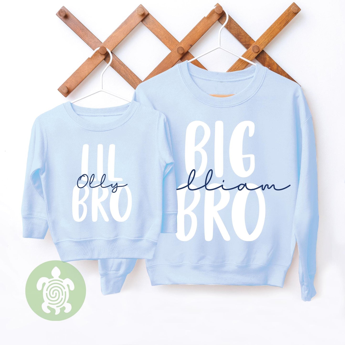 Personalised Boys Lil Big Biggest Bro Sky Blue Sweatshirt Romper Sibling Brother Matching Children's | Baby Gift Set
