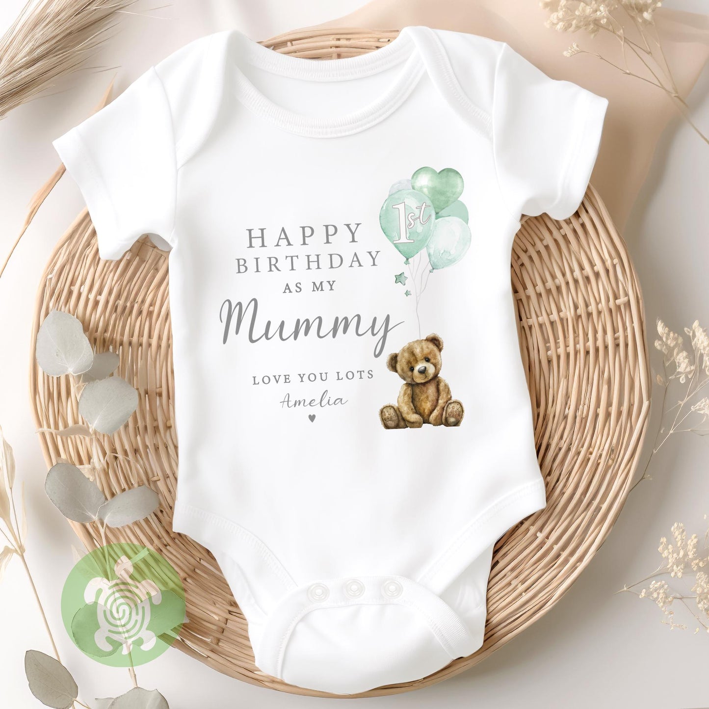 Happy 1st Birthday as my Mummy Babygrow Teddy Balloons, Mummy Birthday Gift, Mum Birthday Gift, New Mammy Gift, Baby vest, Sleepsuit