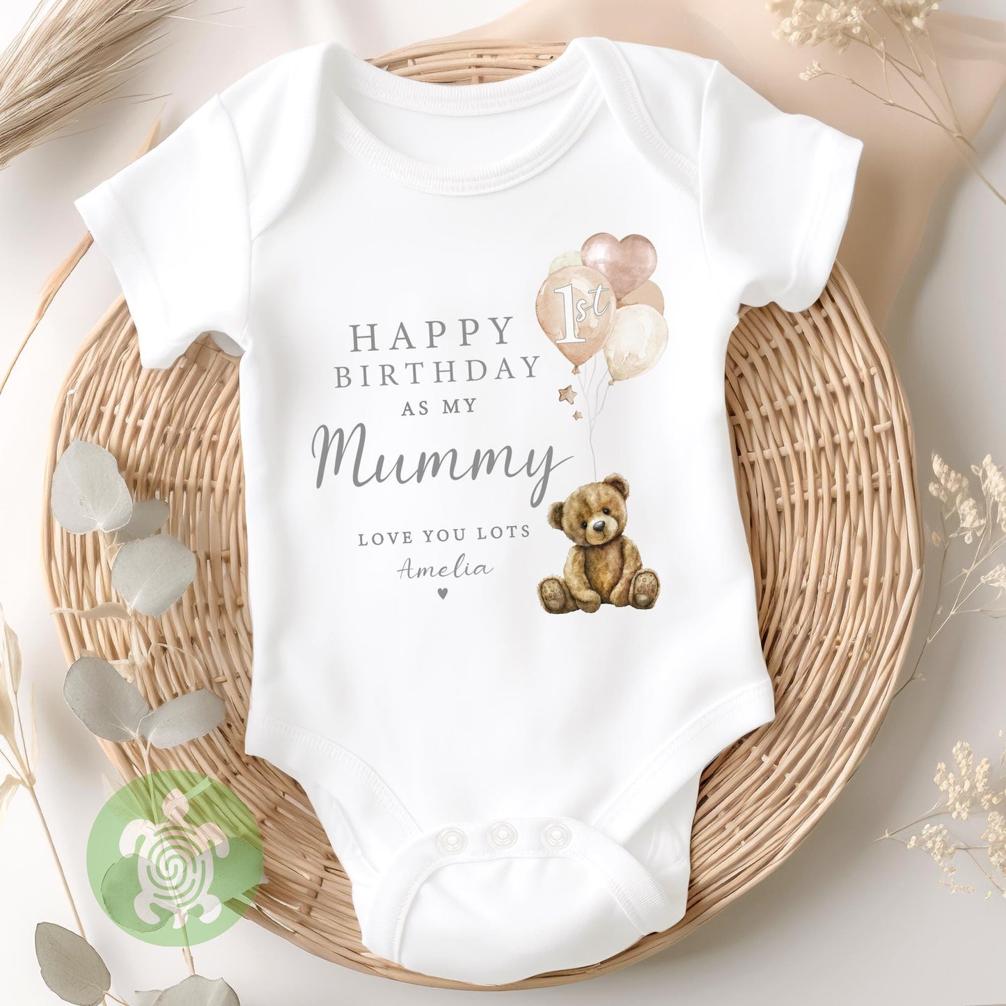 Happy 1st Birthday as my Mummy Babygrow Teddy Balloons, Mummy Birthday Gift, Mum Birthday Gift, New Mammy Gift, Baby vest, Sleepsuit