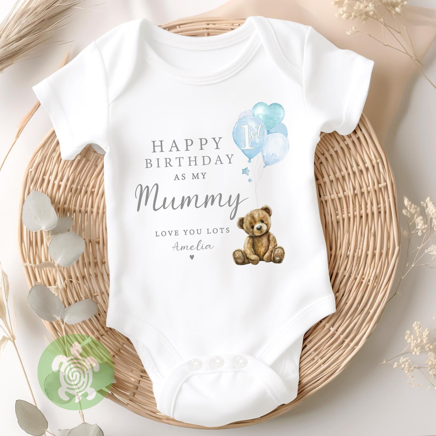 Happy 1st Birthday as my Mummy Babygrow Teddy Balloons, Mummy Birthday Gift, Mum Birthday Gift, New Mammy Gift, Baby vest, Sleepsuit