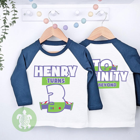 Space Ranger Any Age To Infinity & Beyond Movie Themed Birthday, White T-shirt, Personalised 1st 2nd Birthday, Front and Back Print