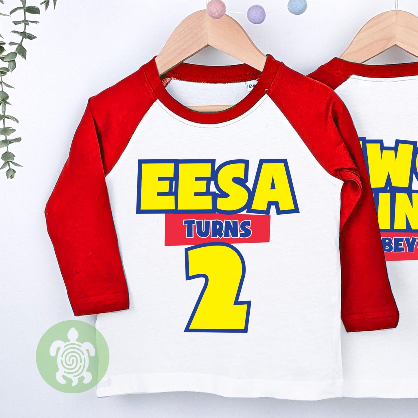 Children's Personalised  Two Infinity and Beyond Movie Themed Birthday, Boy Girl Party Baseball or White T-shirt, Front and Back Print