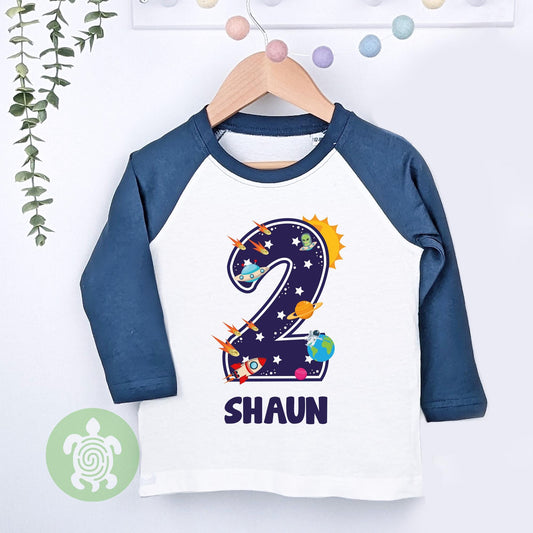 Space Themed 1st 2nd 3rd Birthday Boy Girl Party Baseball Tee, Personalised Third Birthday design Childrens Birthday Outfit