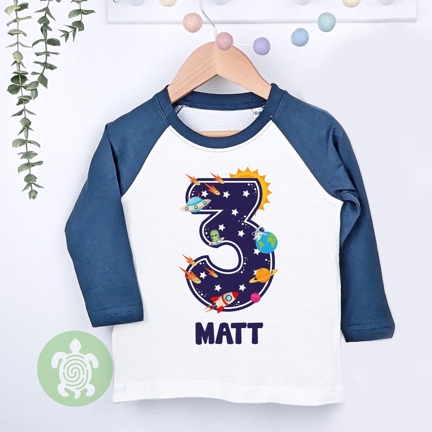 Space Themed 1st 2nd 3rd Birthday Boy Girl Party Baseball Tee, Personalised Third Birthday design Childrens Birthday Outfit