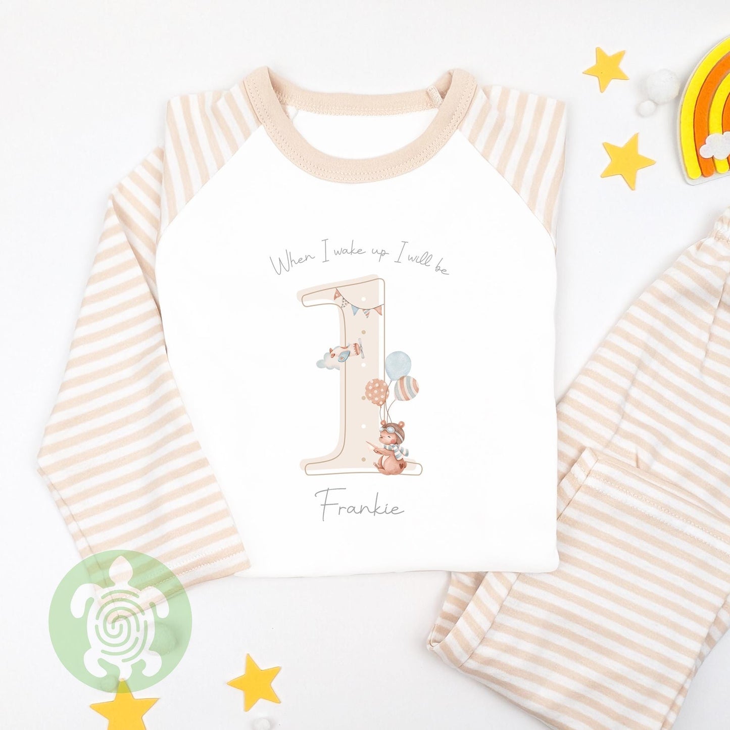 Personalised Teddy Aircraft Shadow Any Age Birthday, Boy Pyjamas, When I Wake Up I'll Be Birthday, Birthday Nightwear, Birthday Outfit