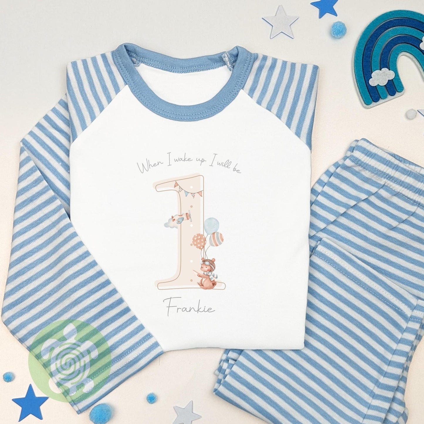 Personalised Teddy Aircraft Shadow Any Age Birthday, Boy Pyjamas, When I Wake Up I'll Be Birthday, Birthday Nightwear, Birthday Outfit
