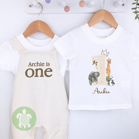 Any Age Personalised Embroidered Birthday Oat Fleece Dungarees Set,1st Party Outfit with Colour Print,Childs Clothing,Birthday Outfit