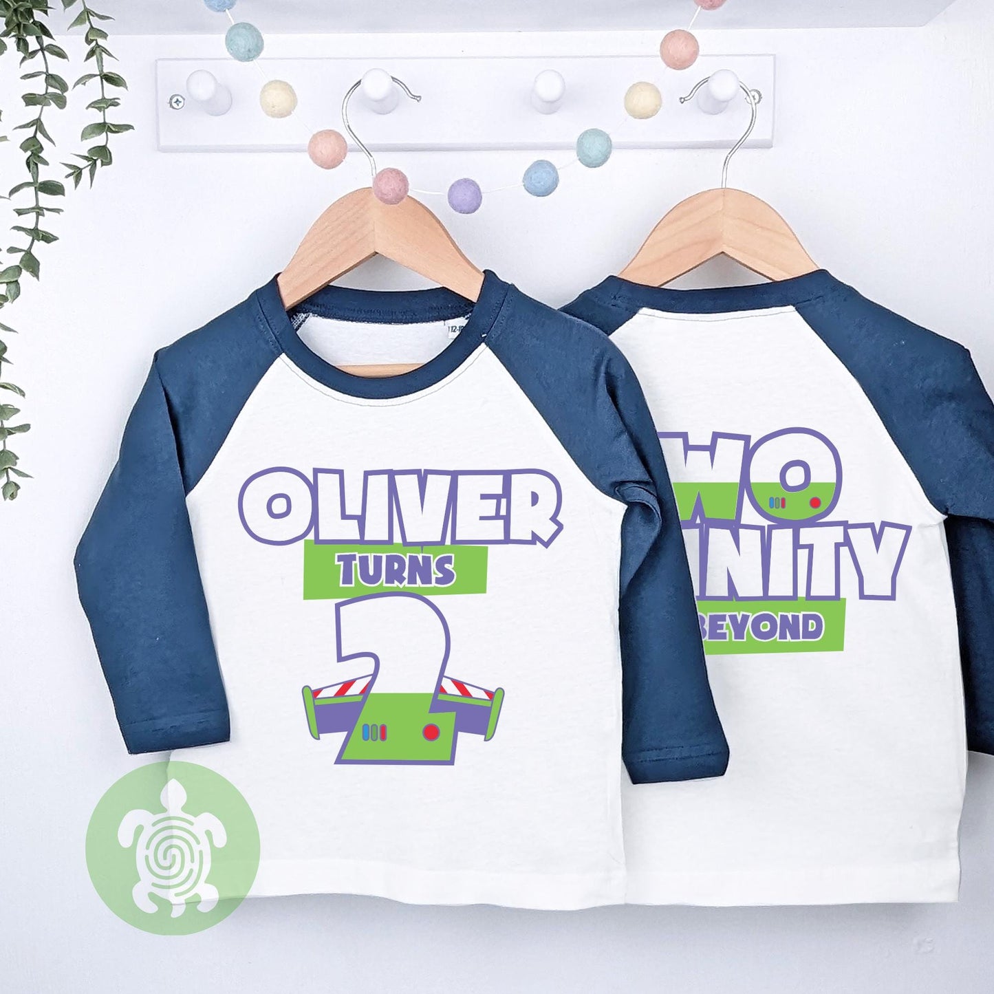 Space Ranger Two Infinity and Beyond Movie Themed Birthday Boy Girl Party White T-shirt Personalised 2nd Birthday design Front and Back