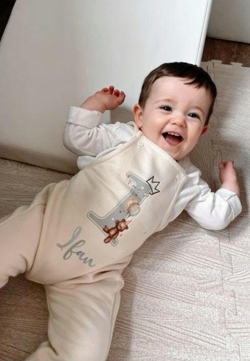 Grey Teddy Personalised Birthday Oat Fleece Dungarees, 1st 2nd Party Outfit with Metallic Silver Print, Childs Clothing, Birthday Outfit