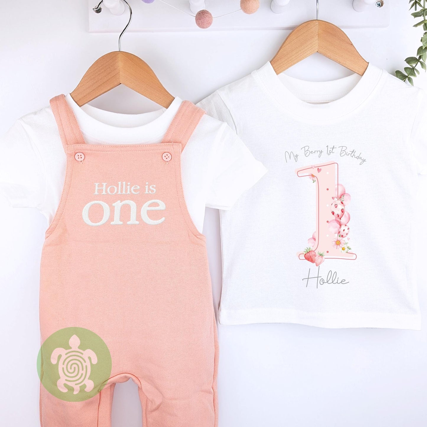 Personalised Berry 1st Birthday Embroidered Outfit Dusty Pink Fleece Dungarees, 1st Party Outfit, Childs Clothing, Birthday Outfit
