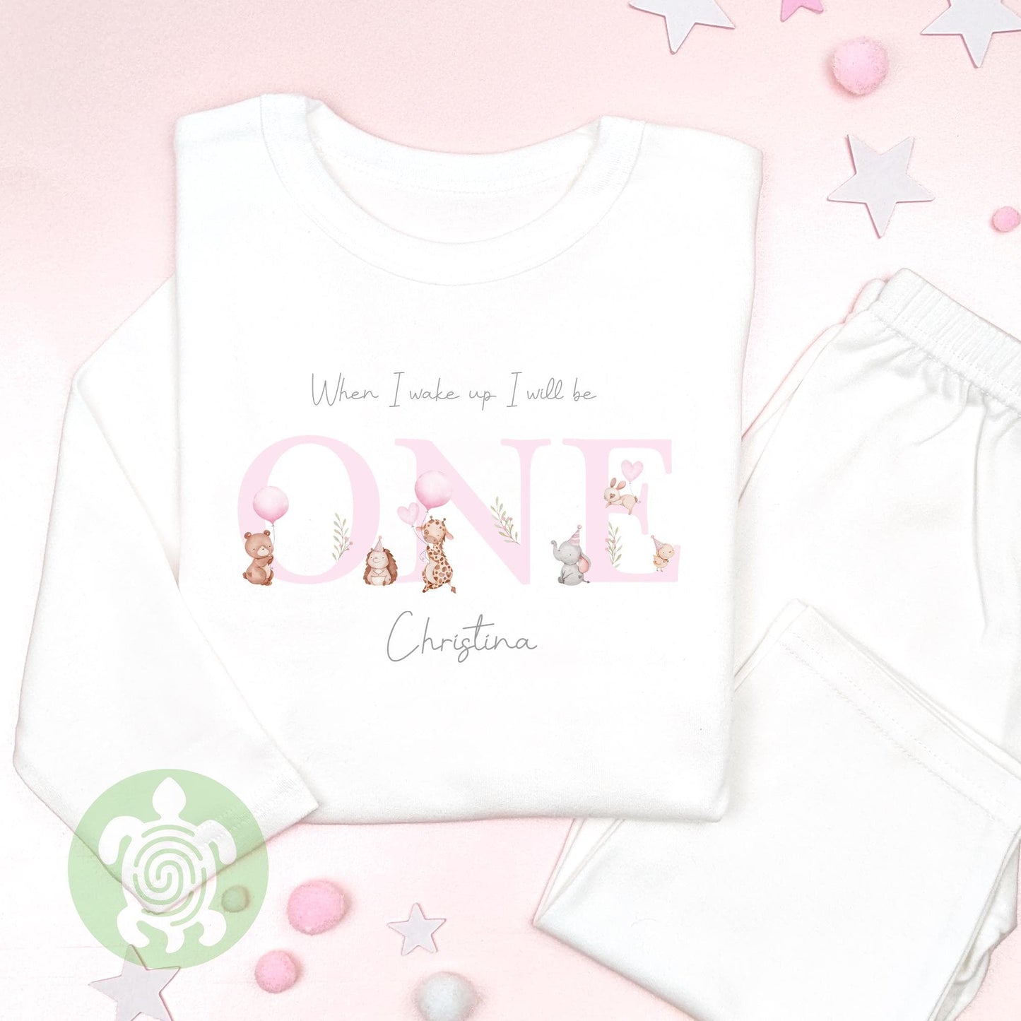 Pink Animals Birthday Party Any Age Personalised Kids Outfit, Birthday Morning Set, Custom Name Cotton Clothing Set, Tight-fitting style
