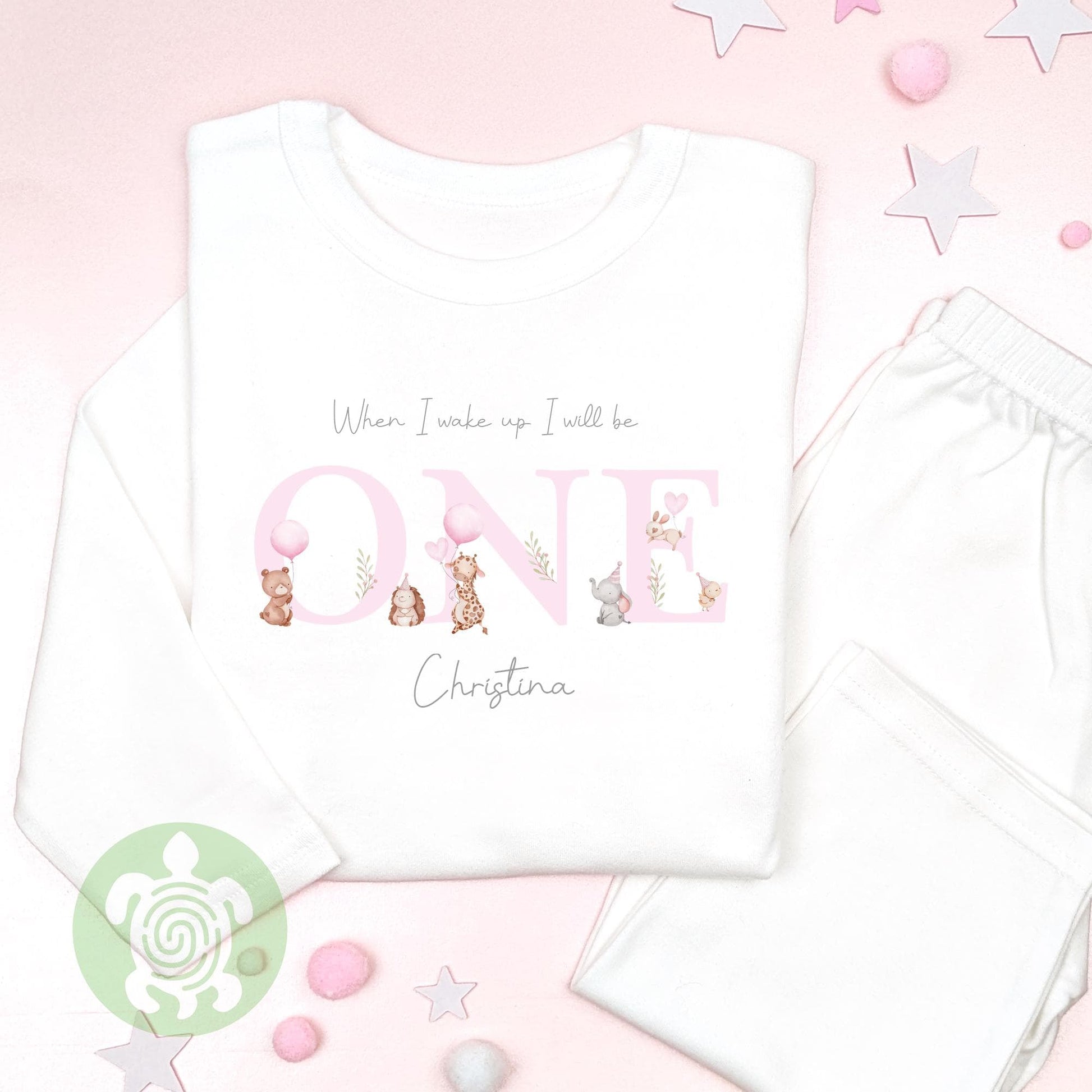 Pink Animals Birthday Party Any Age Personalised Kids Outfit, Birthday Morning Set, Custom Name Cotton Clothing Set, Tight-fitting style
