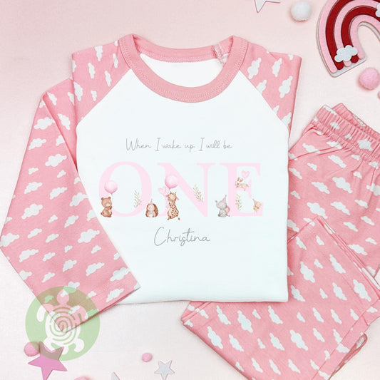 Pink Animals Birthday Party Personalised Birthday Pyjamas,Any Age, When I Wake Up I'll Be Birthday, Birthday Nightwear, Girl Birthday Outfit