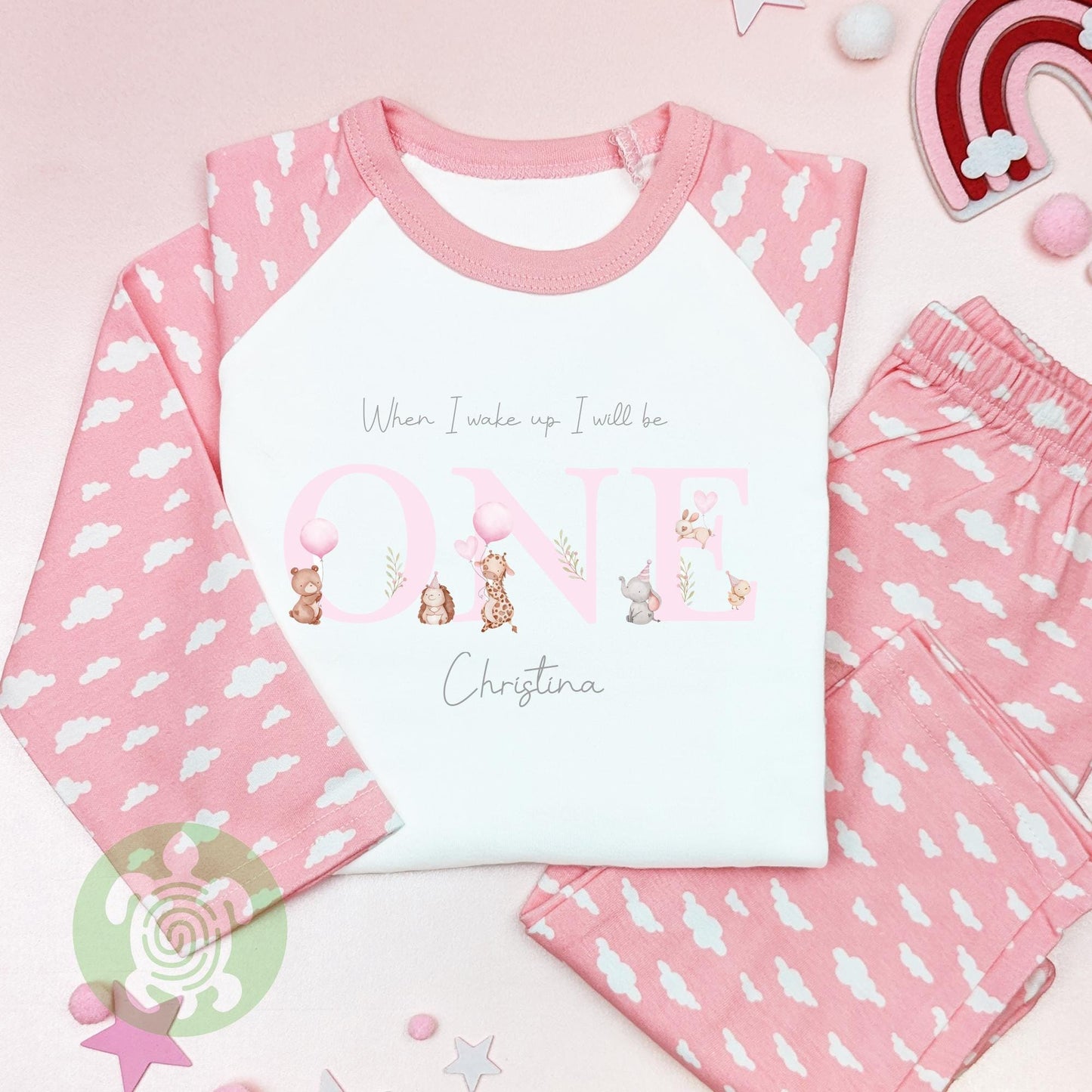 Pink Animals Birthday Party Any Age Personalised Kids Outfit, Birthday Morning Set, Custom Name Cotton Clothing Set, Tight-fitting style