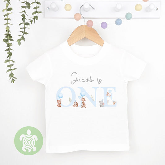 Blue Animals Birthday Party Birthday T-shirt, 1st birthday Sweatshirt, Personalised First Birthday design, Childs Any Age, Baby Boy Gift