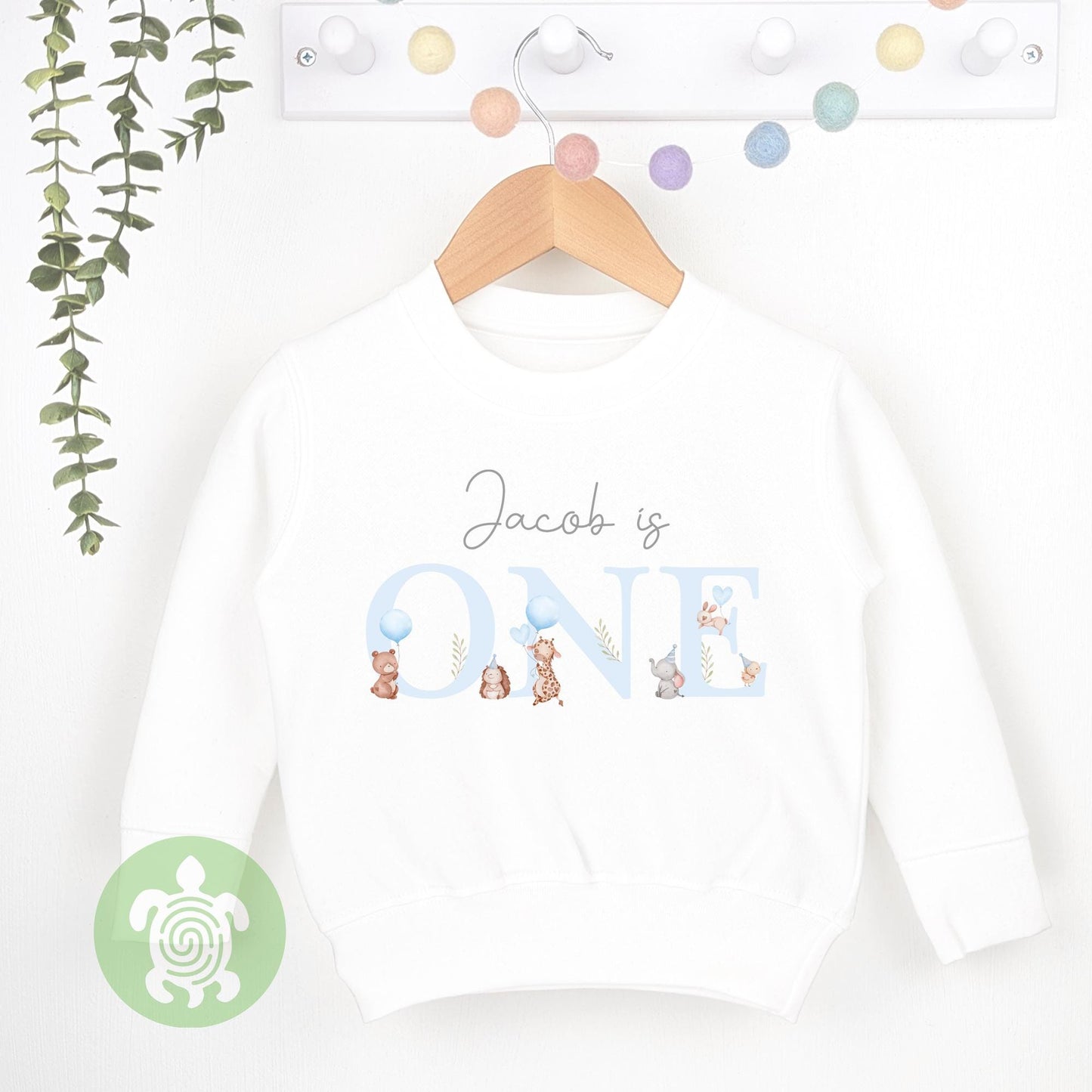 Blue Animals Birthday Party Birthday T-shirt, 1st birthday Sweatshirt, Personalised First Birthday design, Childs Any Age, Baby Boy Gift