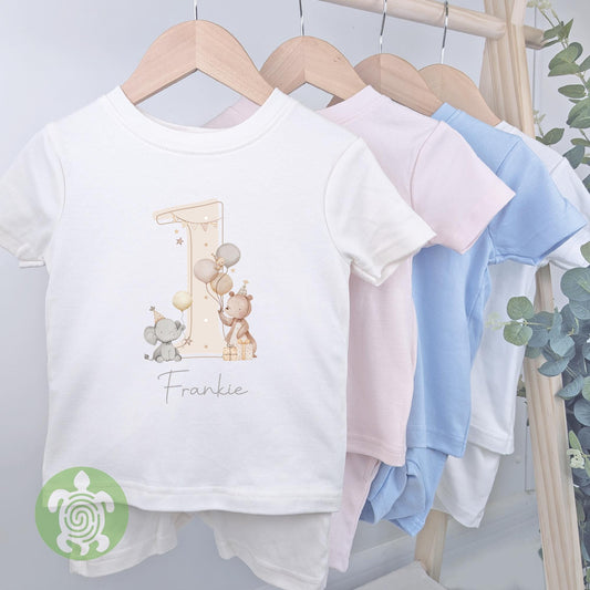 Personalised Any Age Birthday Teddy Party Oat Cotton Shorts Set, Children's Girl or Boy, Toddler Unisex Outfit, Summer T-shirt Kids