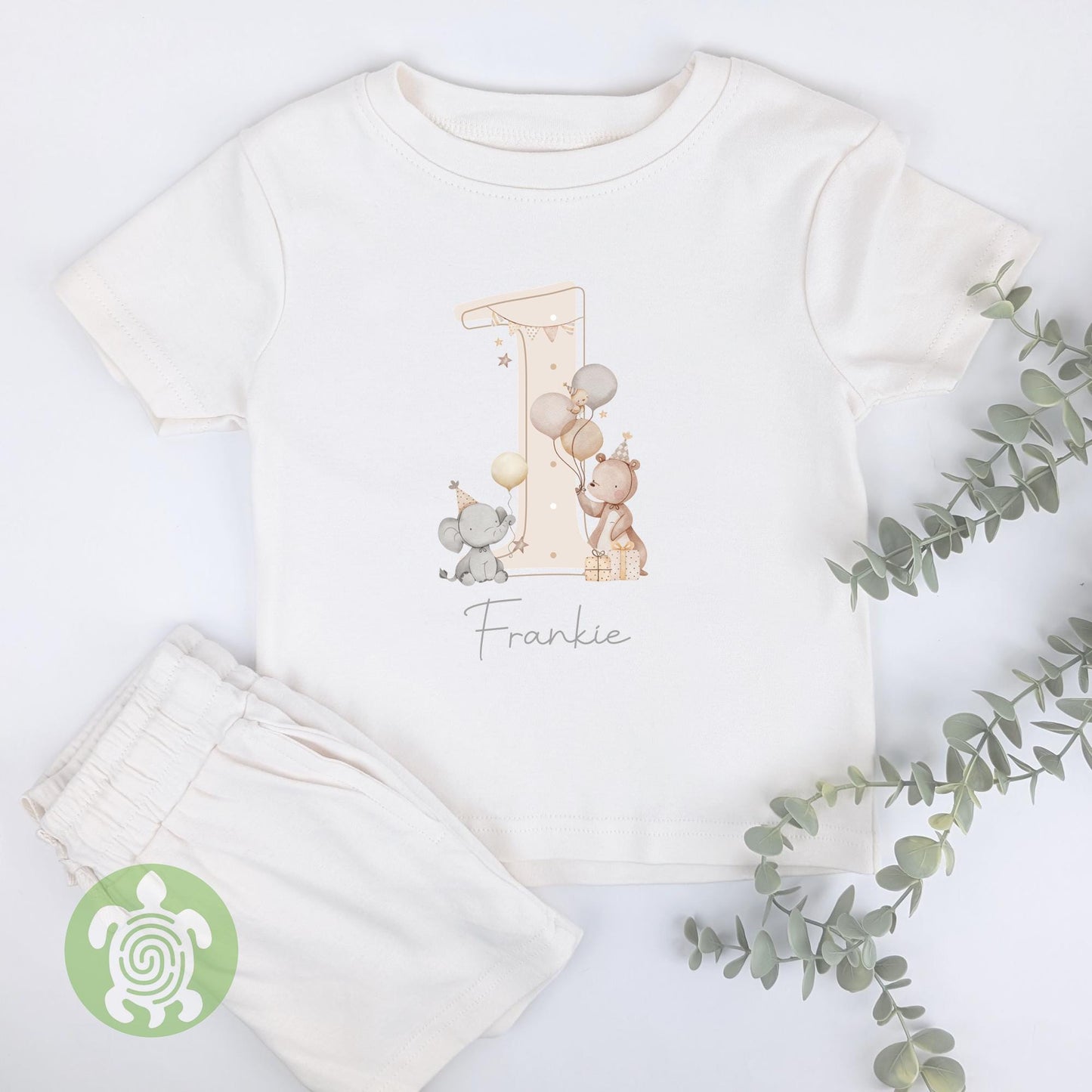 Personalised Any Age Birthday Teddy Party Oat Cotton Shorts Set, Children's Girl or Boy, Toddler Unisex Outfit, Summer T-shirt Kids