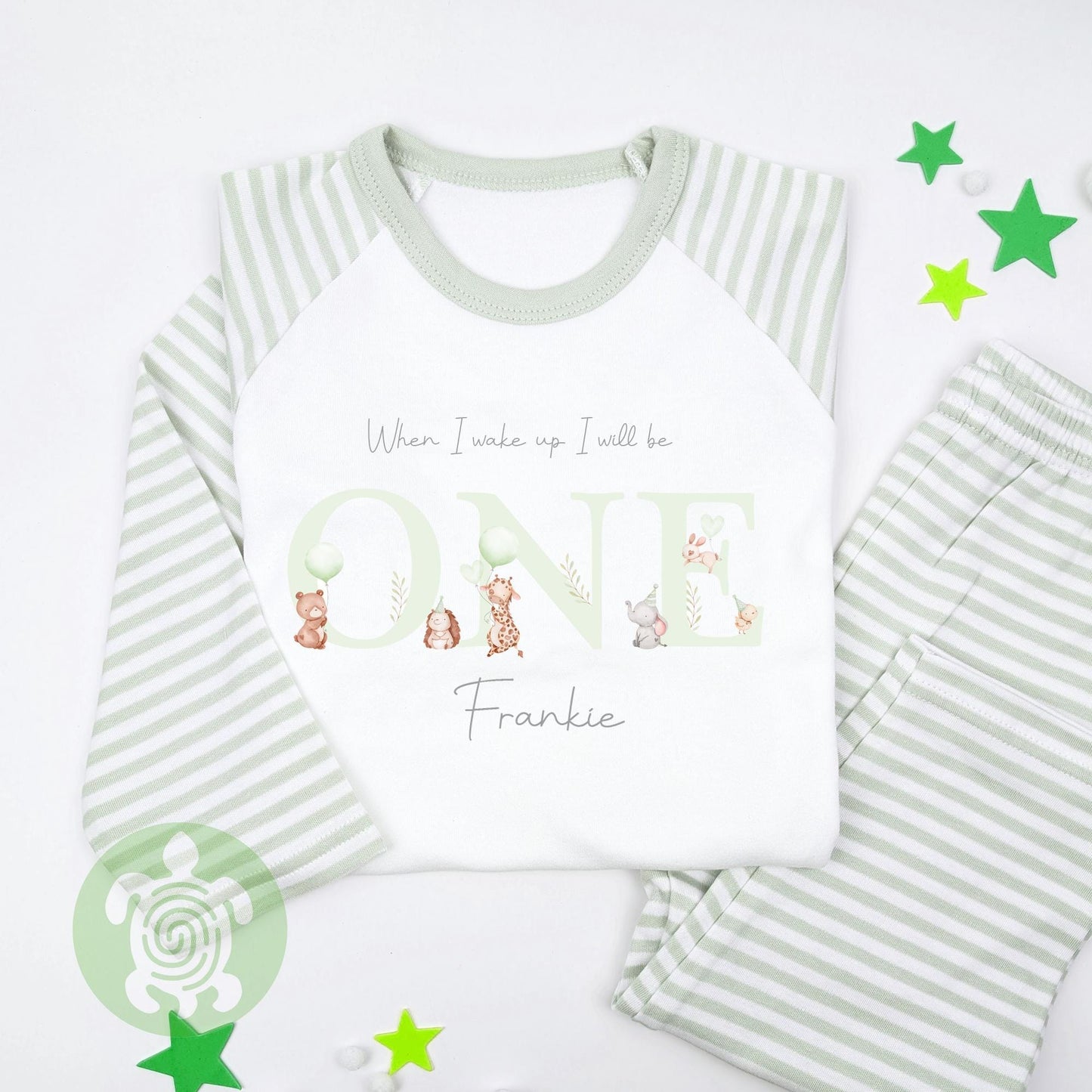 Green Animals Birthday Party When I Wake Personalised Kids Outfit, Birthday Morning Set, Custom Name Cotton Clothing Set Tight-fitting style