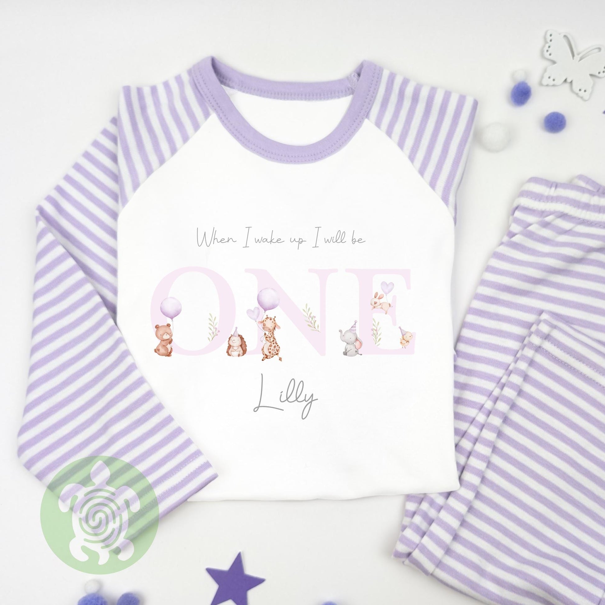 Purple Animals Any Age When I Wake Up Personalised Kids Outfit, Birthday Morning Set, Custom Name Cotton Clothing Set, Tight-fitting style