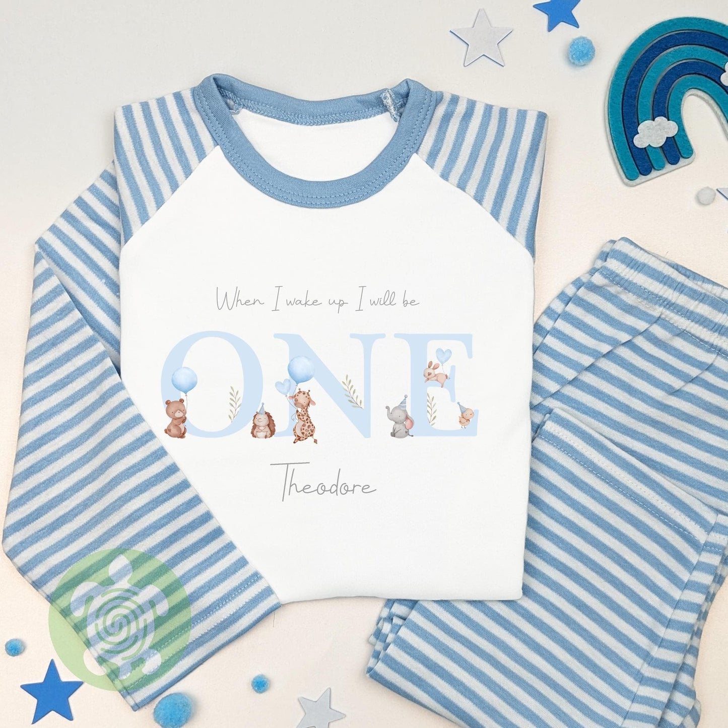 Blue Animals Birthday Party Personalised Birthday Pyjamas, Any Age, When I Wake Up I'll Be Birthday, Birthday Nightwear, Birthday Outfit