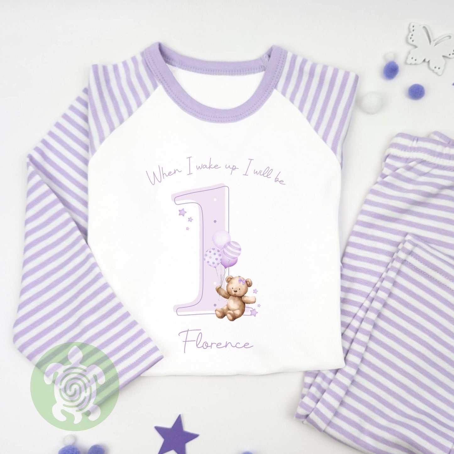 Purple Lilac Teddy Shadow Any Age Birthday Personalised Kids Outfit, Birthday Morning, Custom Name Cotton Clothing Set, Tight-fitting style