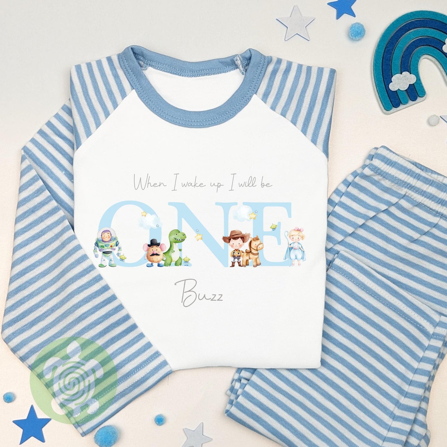Personalised Blue Toy Friends Any Age Birthday Pyjamas, Children Toddler, Birthday Gift, Birthday Pyjamas, 1st 2nd Birthday Outfit
