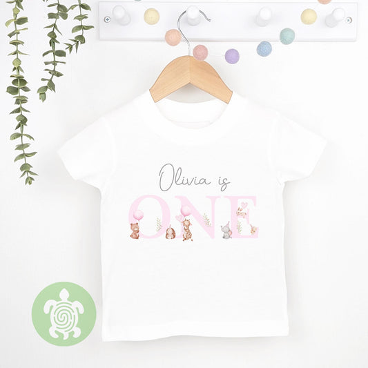 Pink Animals Birthday Party Birthday T-shirt, 1st birthday Sweatshirt, Personalised First Birthday design, Childs Any Age, Baby Girl Gift