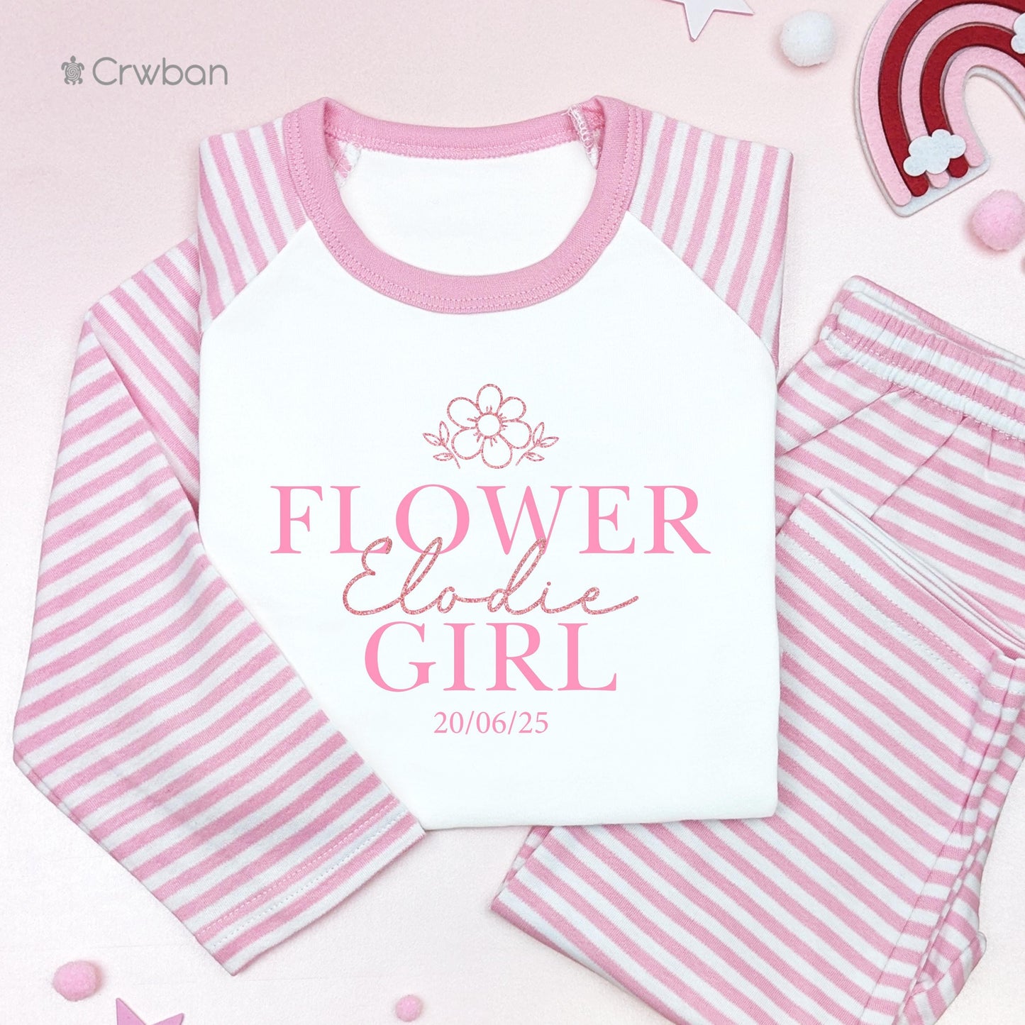 Flower Girl Bridesmaid Wedding Glitter Name flower, Special Occasion, Kids Outfit, Morning Set, Custom Cotton Clothing, Tight-fitting style
