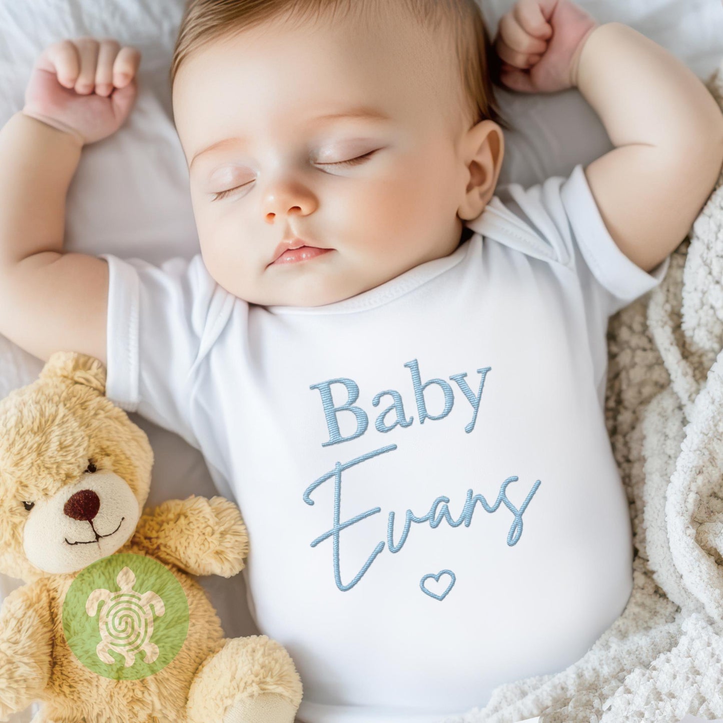 Blue Embroidered Personalised Baby Sleepsuit, New Baby Gift, Newborn Baby Gift, Personalised Surname or Name Baby Announcement, Baby Shower