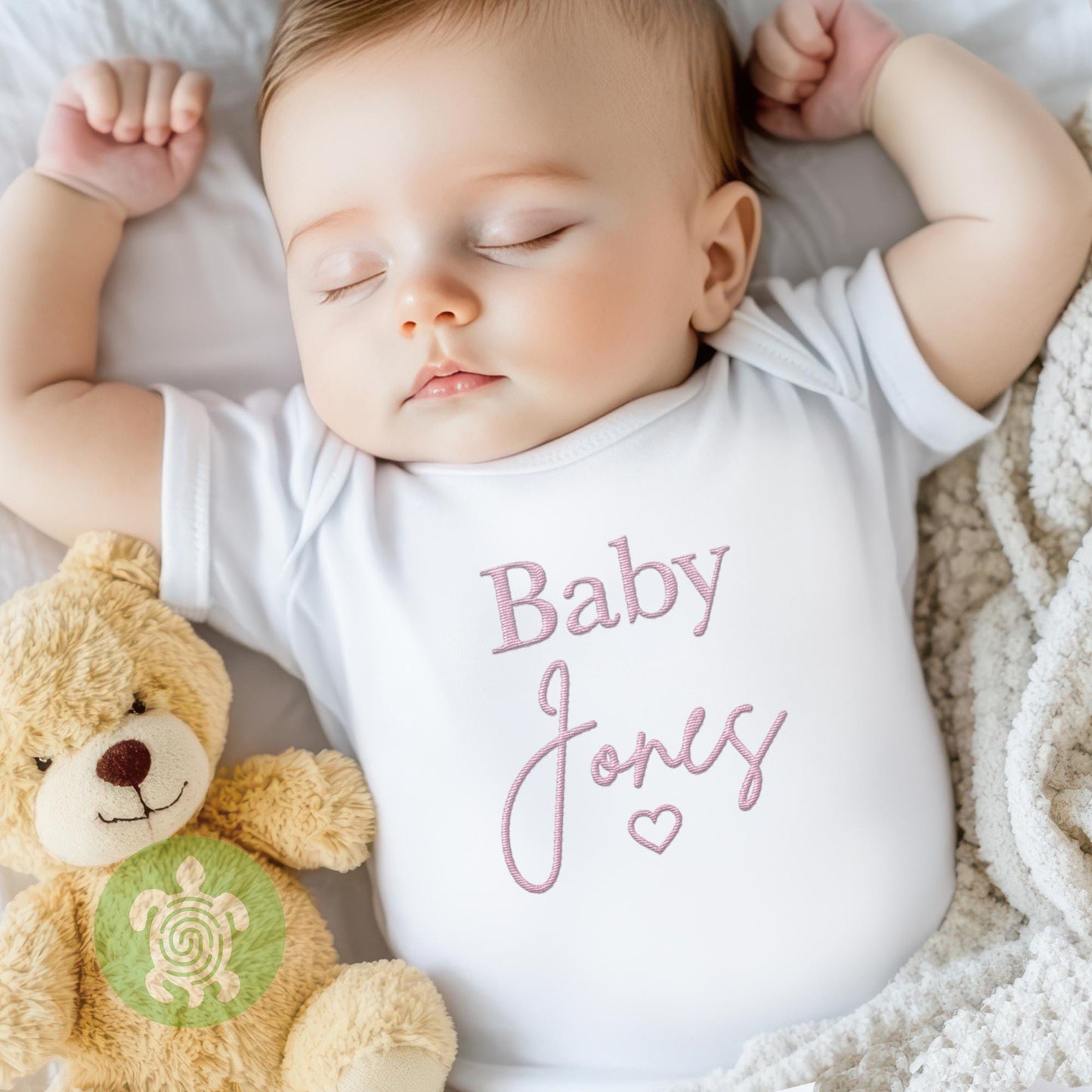 Pink Embroidered Personalised Baby Sleepsuit, New Baby Gift, Newborn Baby Gift, Personalised Surname or Name Baby Announcement, Baby Shower