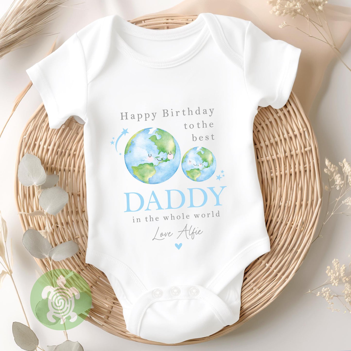 Personalised Blue Happy Birthday Best in the World Mummy, Daddy, Nanny, Grandad, Auntie, Uncle Love you Lots Baby Bodysuit Babygrow, Tshirt