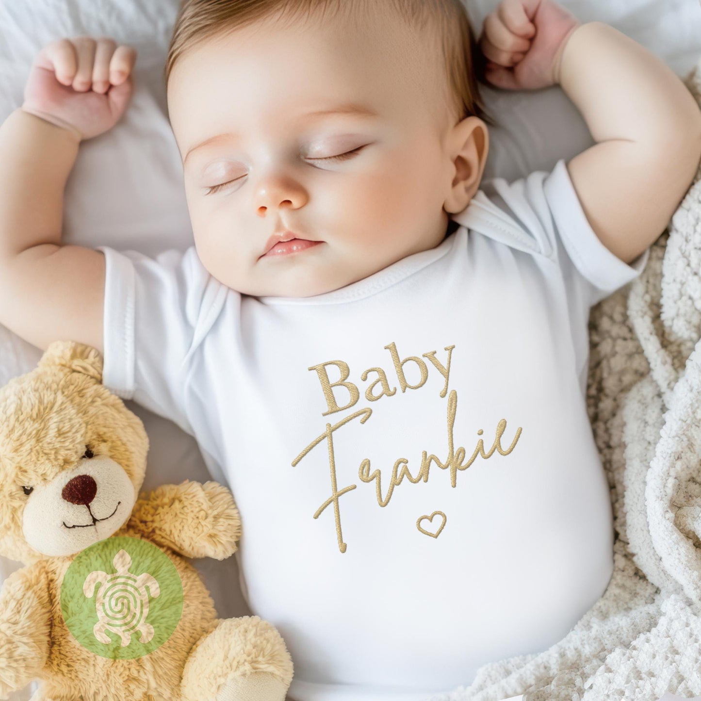 Beige Embroidered Personalised Baby Sleepsuit, New Baby Gift, Newborn Baby Gift, Personalised Surname or Name Baby Announcement, Baby Shower
