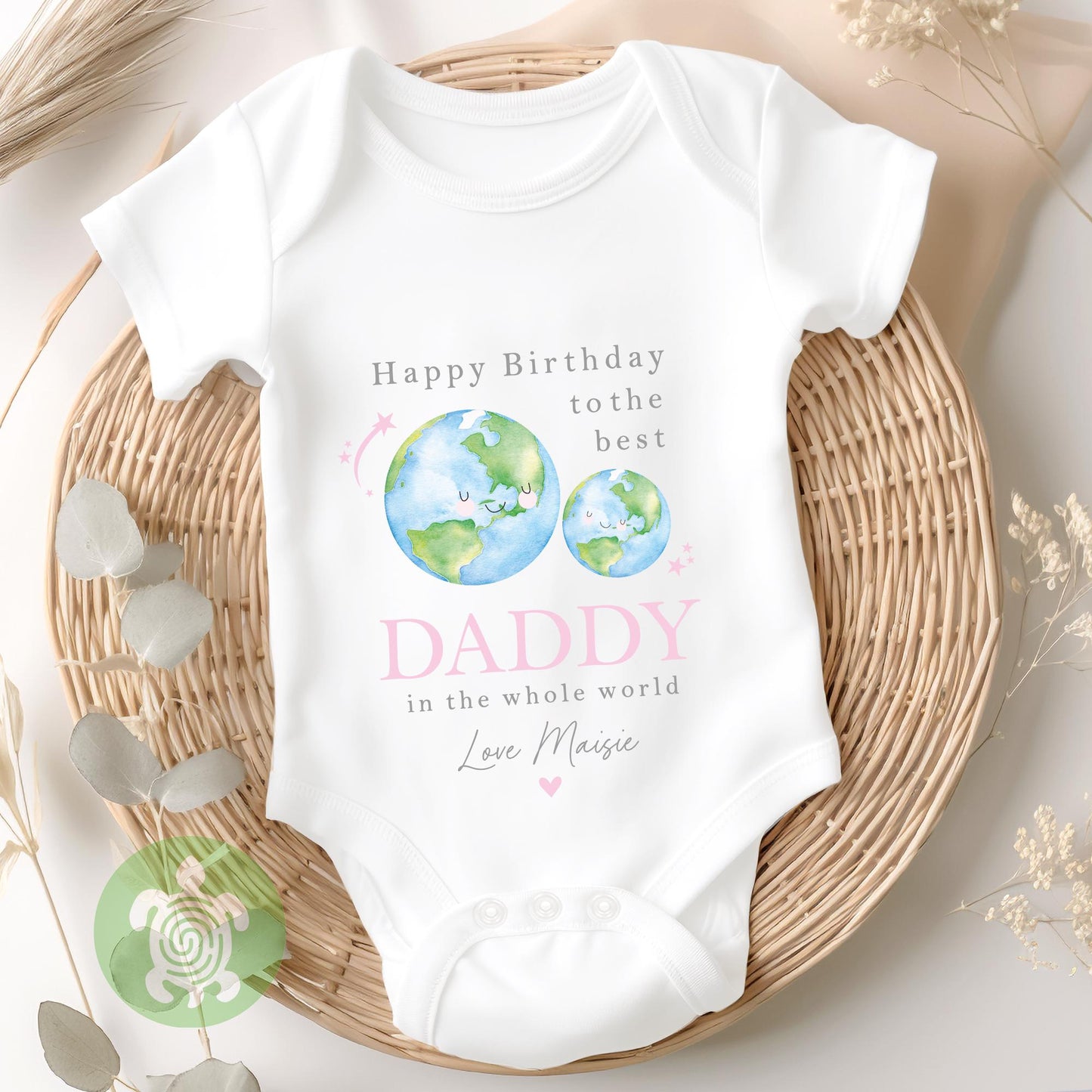 Personalised Pink Happy Birthday Best in the World Mummy, Daddy, Nanny, Grandad, Auntie, Uncle Love you Lots Baby Bodysuit Babygrow, Tshirt