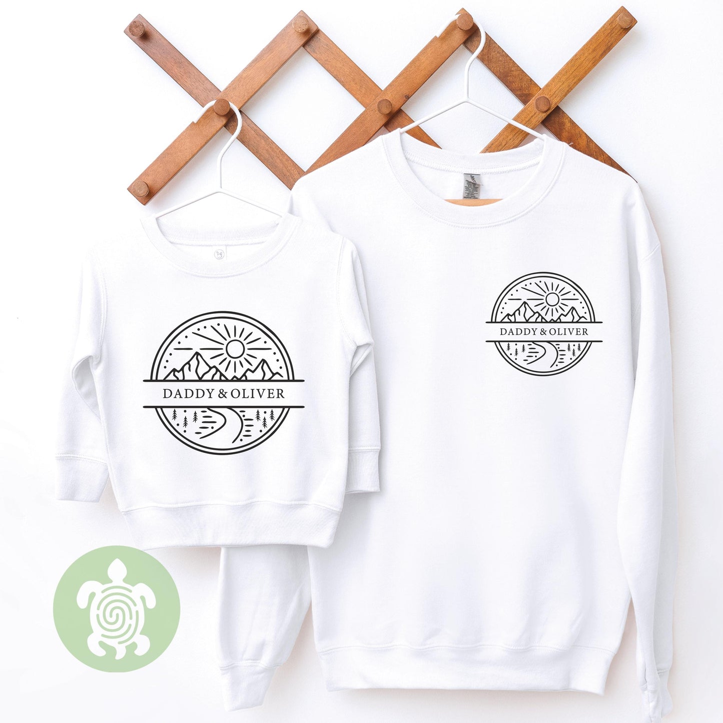 Personalised Mountain Scene Matching Adults and Childs Sweatshirt Jumper, Adventure Gift, Birthday Gift Baby, Child, Travel, Daddy, Mummy