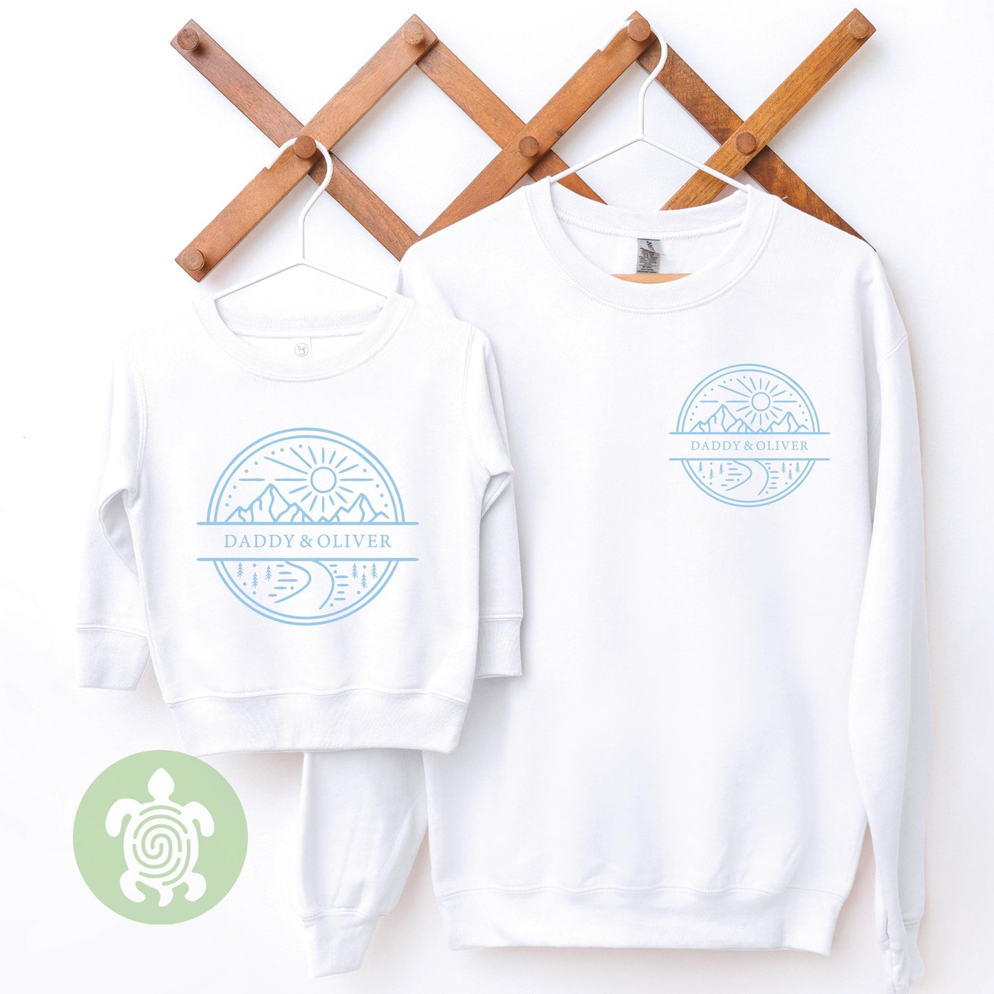 Personalised Mountain Scene Matching Adults and Childs Sweatshirt Jumper, Adventure Gift, Birthday Gift Baby, Child, Travel, Daddy, Mummy