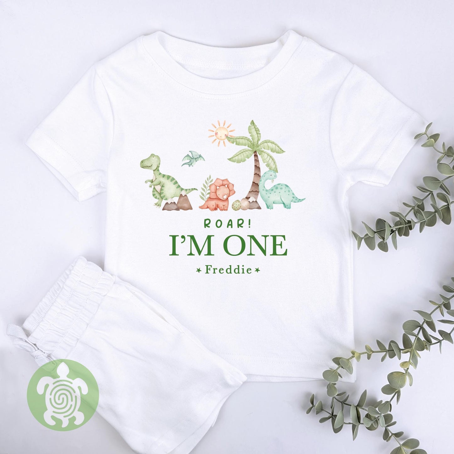 Personalised Birthday Dinosaur White Cotton Shorts Set, Any Age, Children's Girl or Boy, Toddler Unisex Outfit, Summer T-shirt Kids