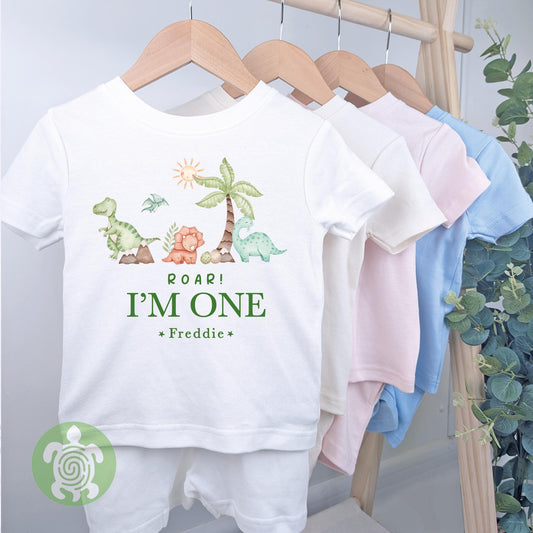 Personalised Birthday Dinosaur White Cotton Shorts Set, Any Age, Children's Girl or Boy, Toddler Unisex Outfit, Summer T-shirt Kids